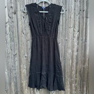 Splendid Sleeveless Fringe Lace Up Flowy Midi Sun Dress in Black - Size Medium
